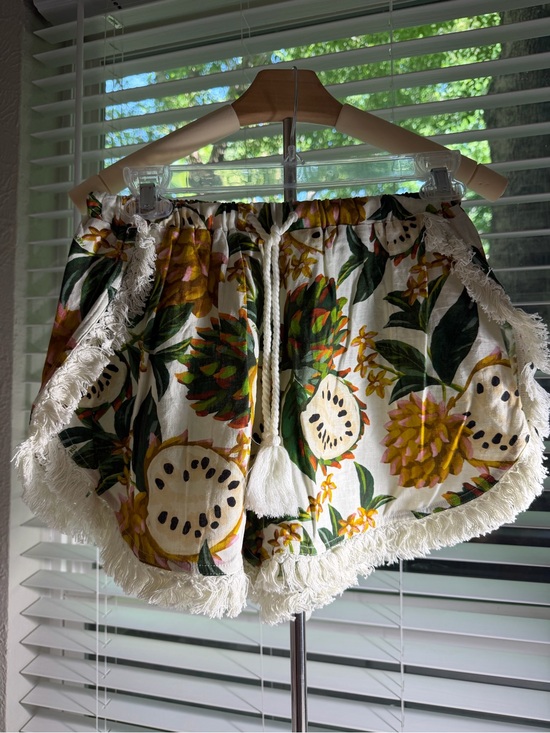 FARM Rio Pants - FARM Rio Cream Tropical Fruit Print Fringe Shorts